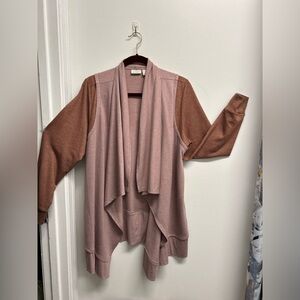 Elegant Pink and Brown Open Front Cardigan